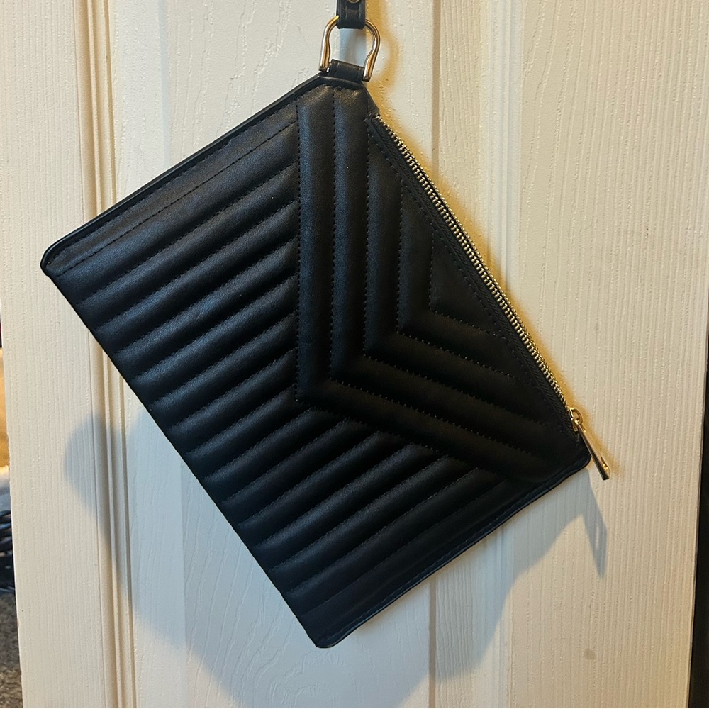 A New Day Black Quilted Clutch with Gold Zipper